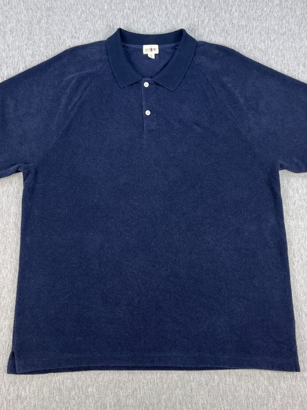 J.Crew Oarsman Terry Cloth Polo Shirt Mens XL Navy Blue Raglan Short Sleeve
